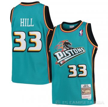 Camiseta Grant Hill #33 Detroit Pistons Nino Mitchell & Ness 1998-99 Hardwood Classics Verde